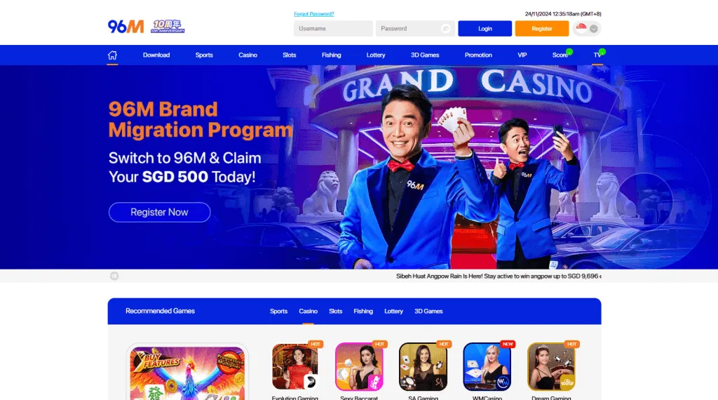 96m Online Casino Singapore